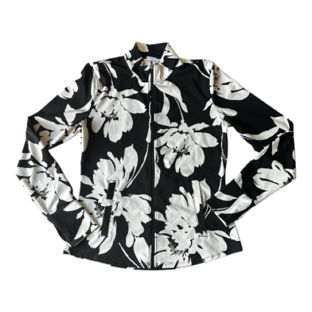 Tommy Bahama Black and White Floral Zipper Up Jacket - Picture 4 of 6